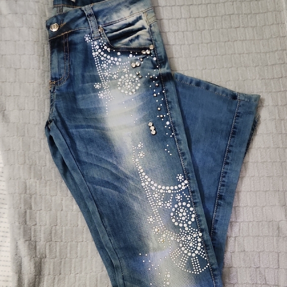 Blue Embellished Women's Jeans - Picture 8 of 11